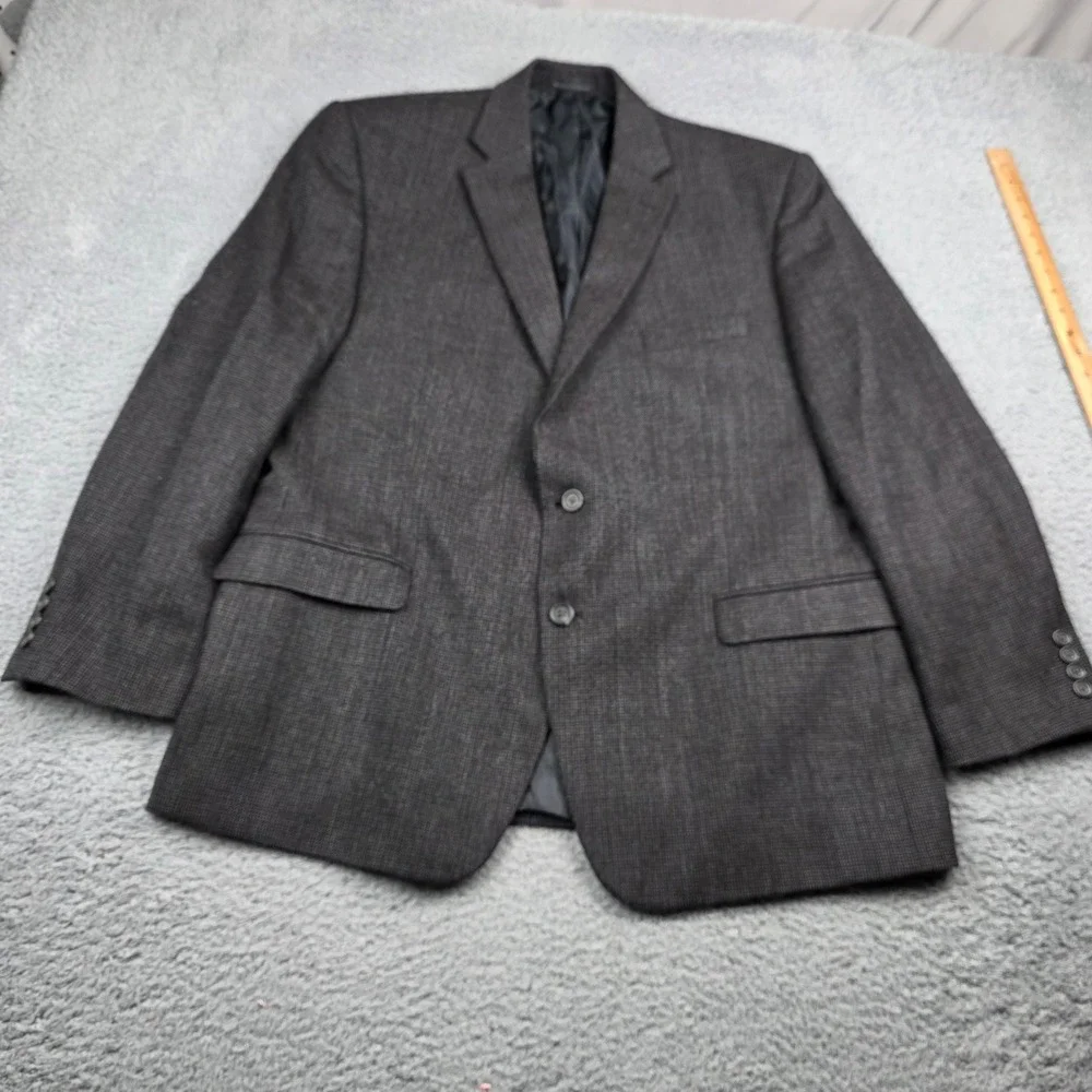 Chaps Mens 46R Wool Blazer Sport‎ Coat Brown Black Micro Check Two Button Jacket